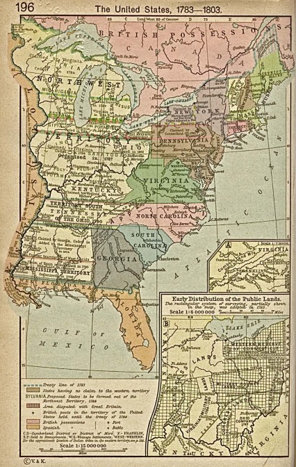 United States Map 1783-1803 includes inset that features State of Franklin